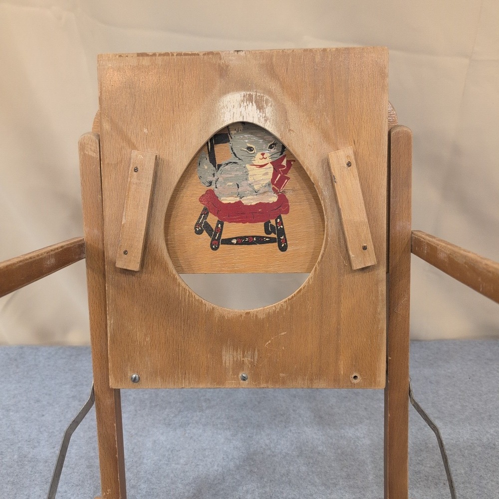 Vintage Wooden Potty Chair Kitten Graphic Mid Century Toddler Training Seat - Picture 7 of 9